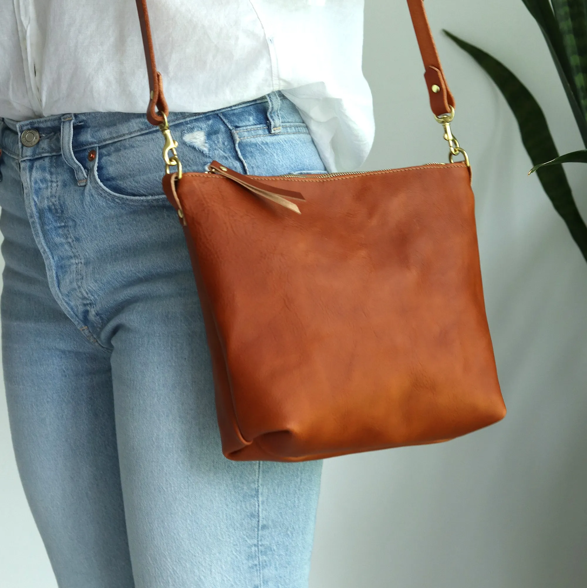 Sale - Crossbody Bag with Monogram - Saddle Brown