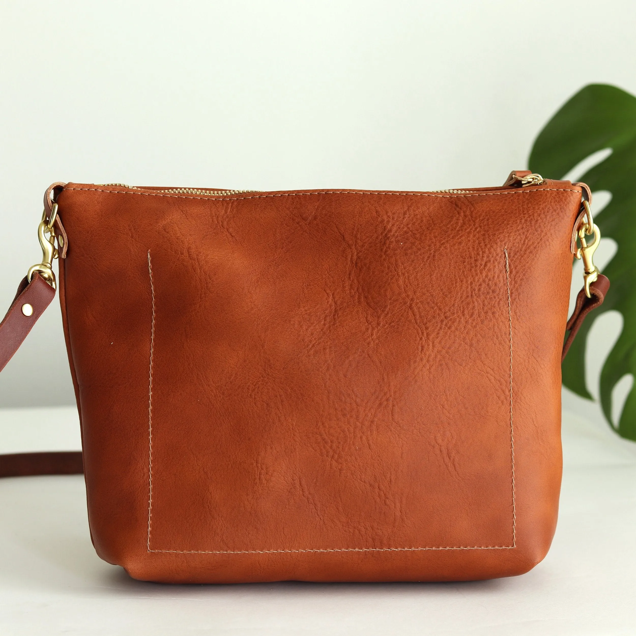 Sale - Crossbody Bag with Monogram - Saddle Brown