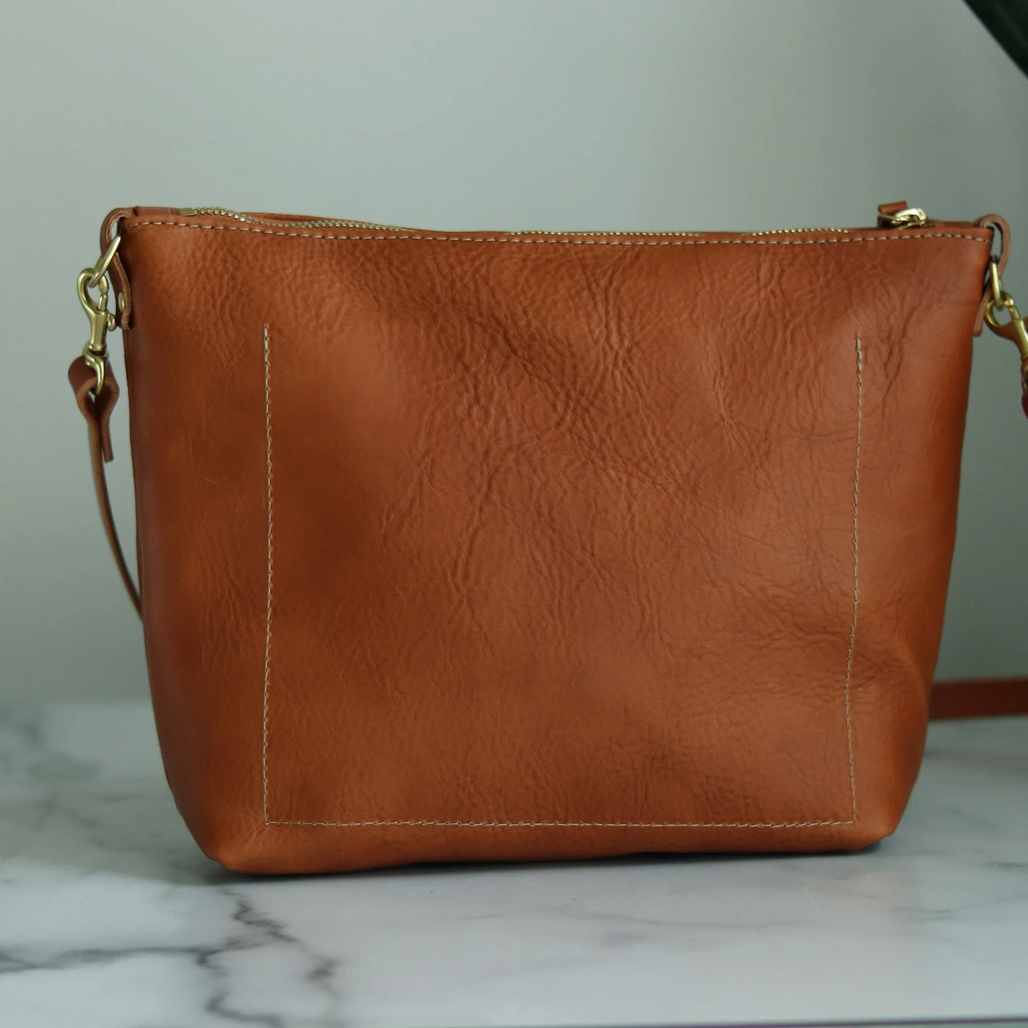 Sale - Crossbody Bag with Monogram - Saddle Brown