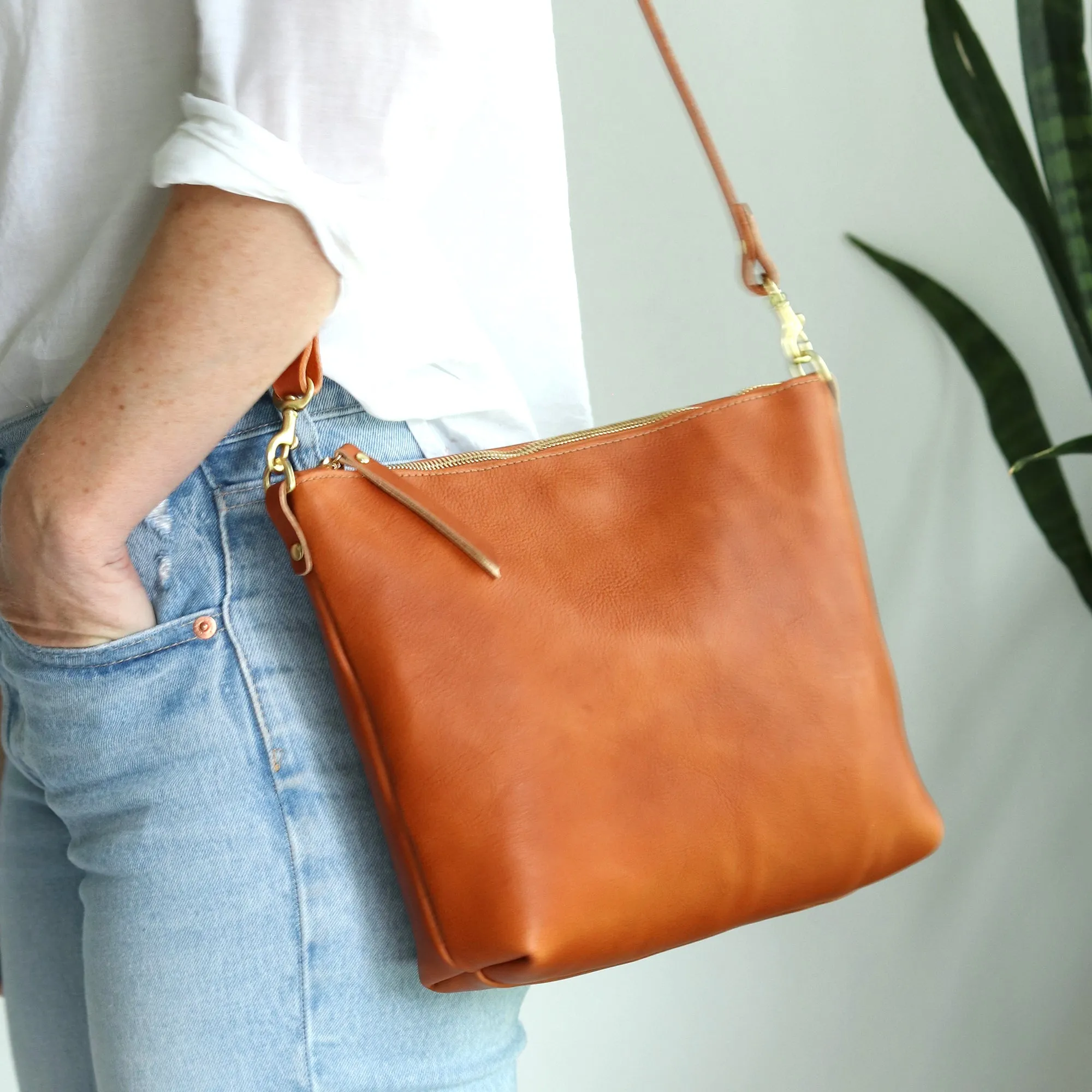 Sale - Crossbody Bag with Monogram - Saddle Brown