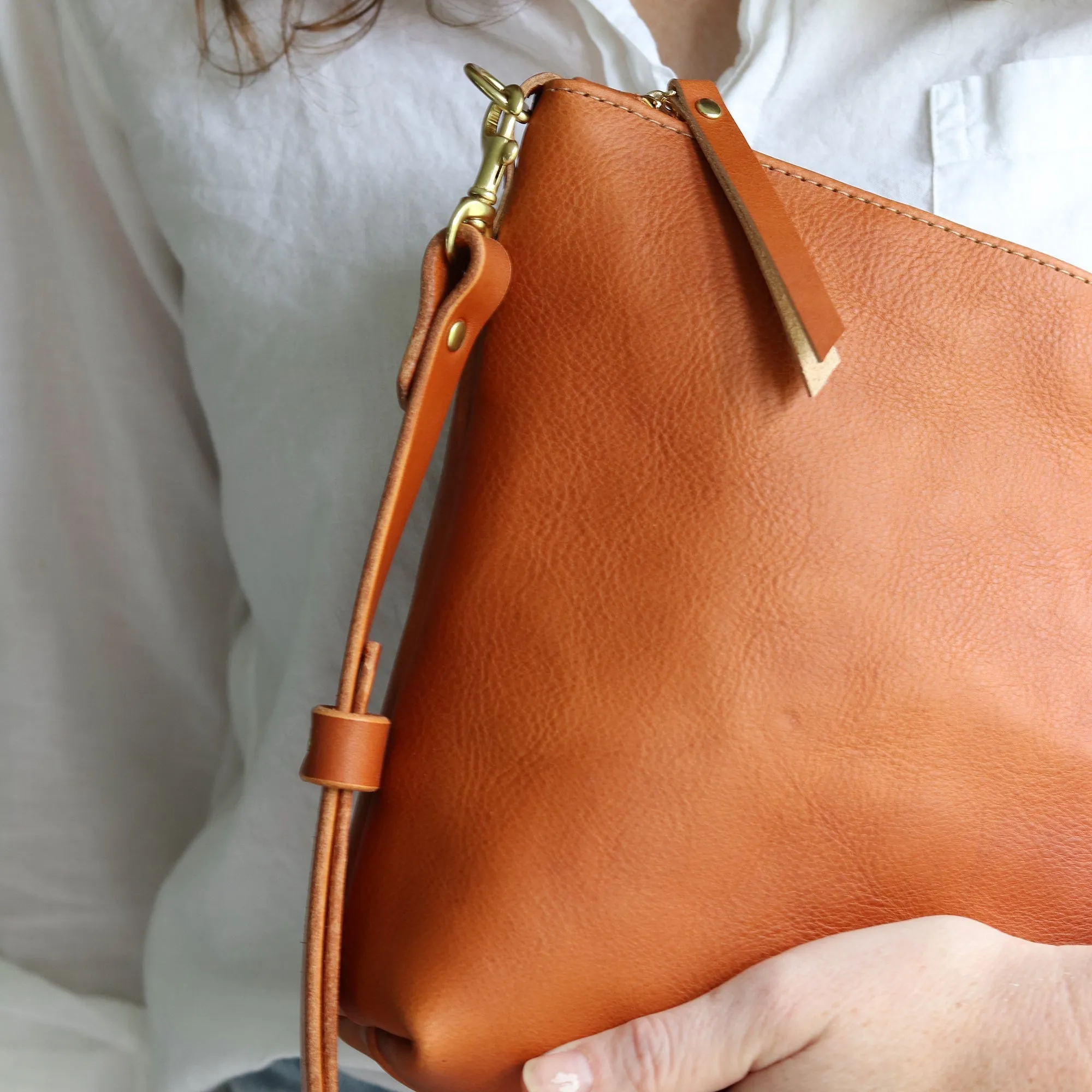 Sale - Crossbody Bag with Monogram - Saddle Brown