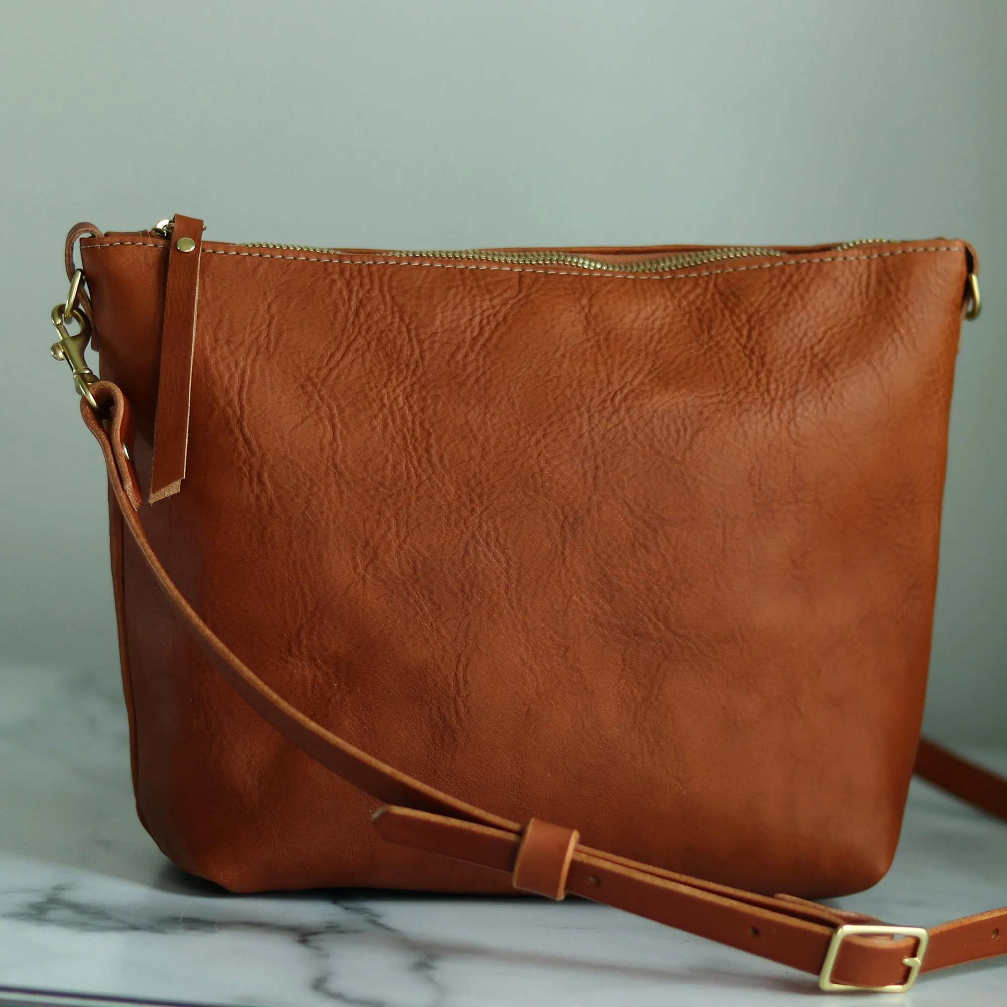 Sale - Crossbody Bag with Monogram - Saddle Brown