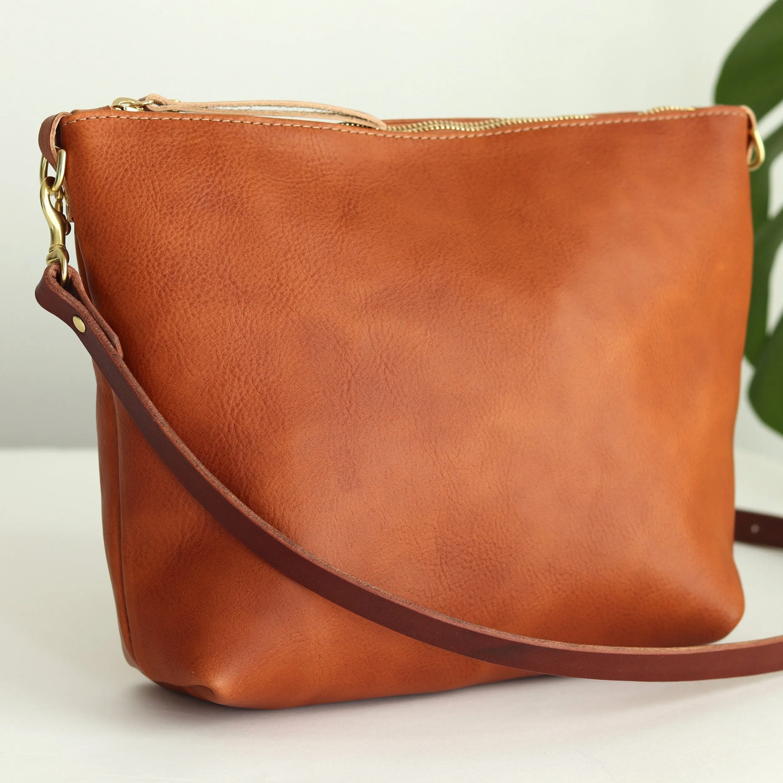 Sale - Crossbody Bag with Monogram - Saddle Brown