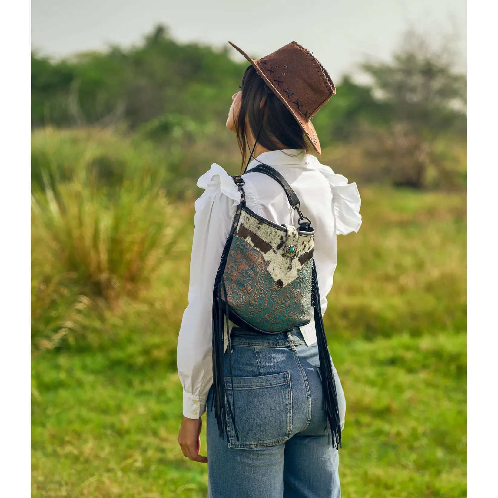 Sapphire Vines Leather & Hairon Bag