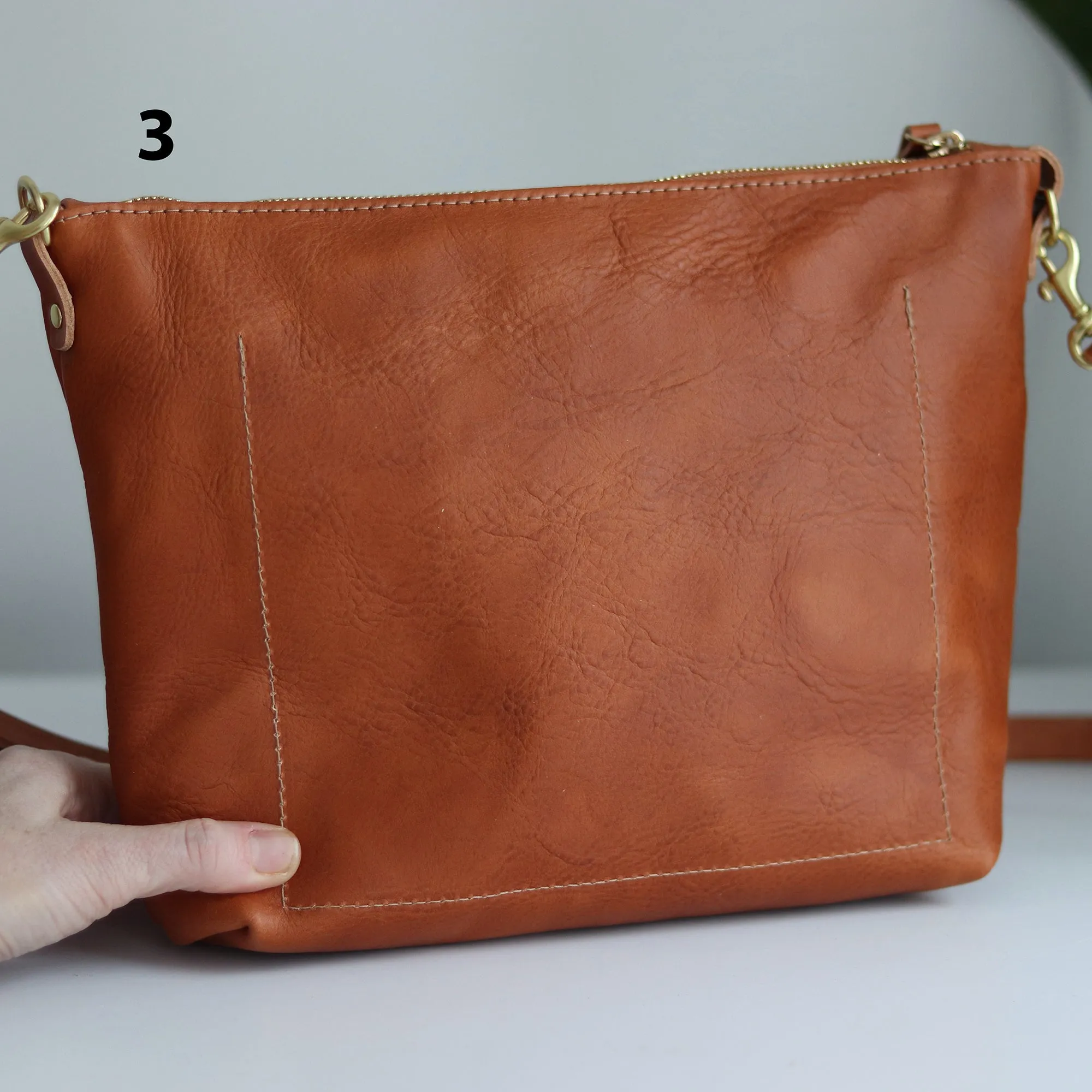 Seconds Sale - Crossbody Bag with Monogram - Saddle Brown