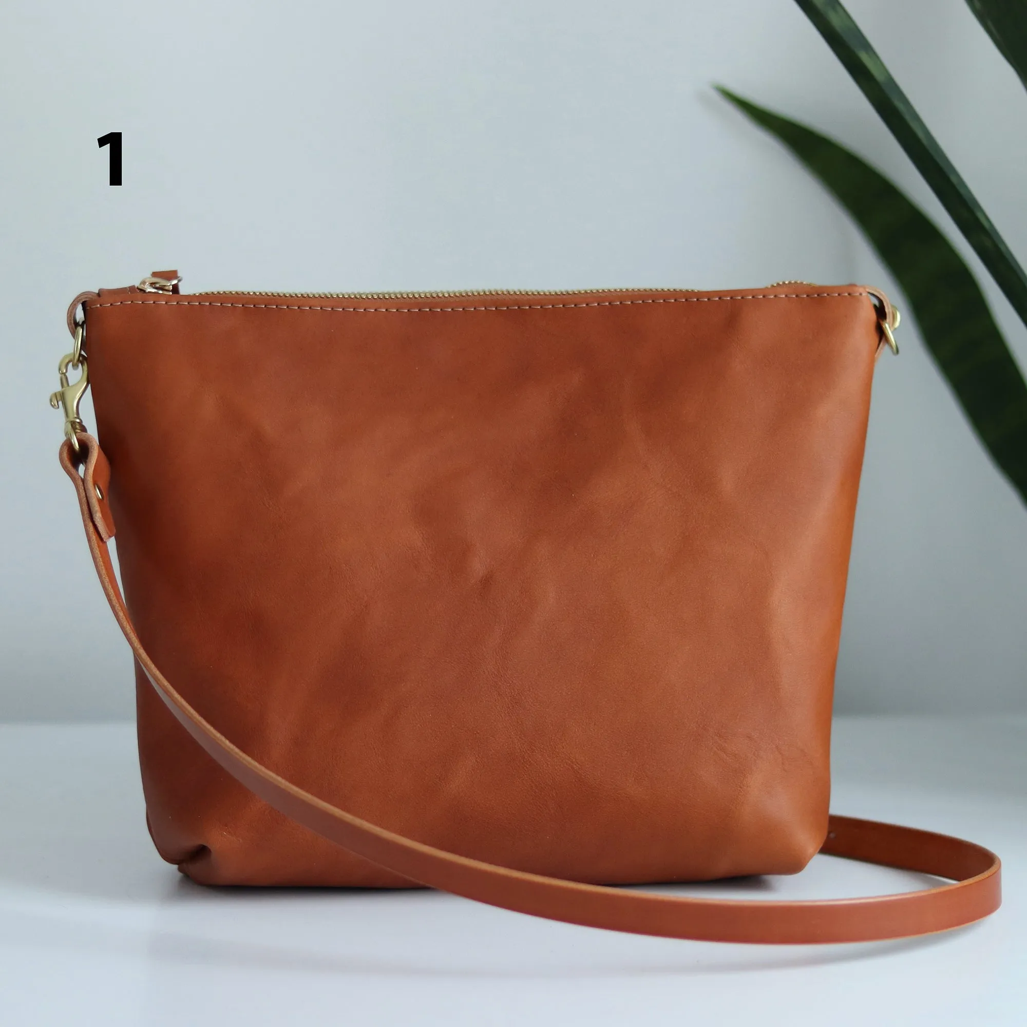 Seconds Sale - Crossbody Bag with Monogram - Saddle Brown