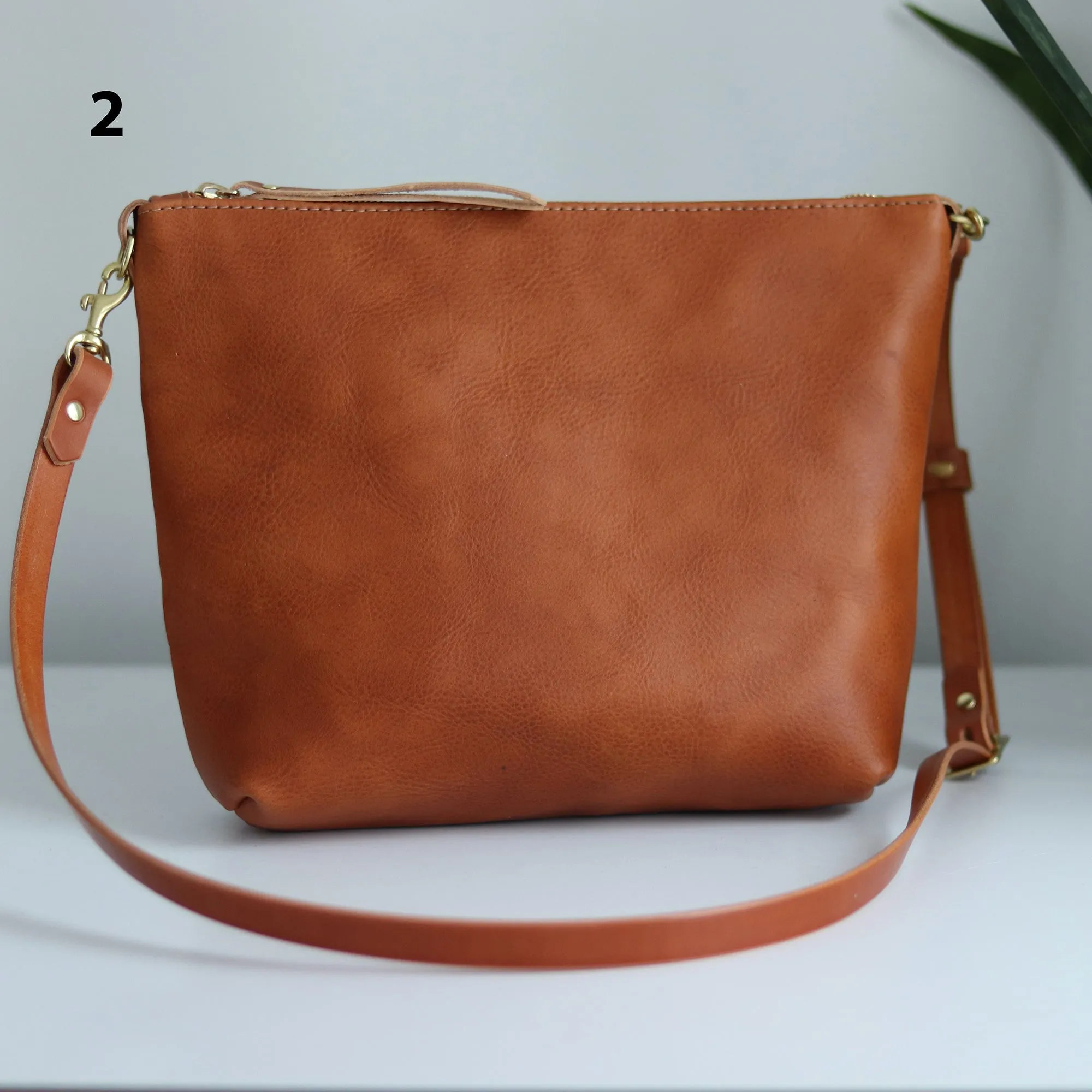 Seconds Sale - Crossbody Bag with Monogram - Saddle Brown