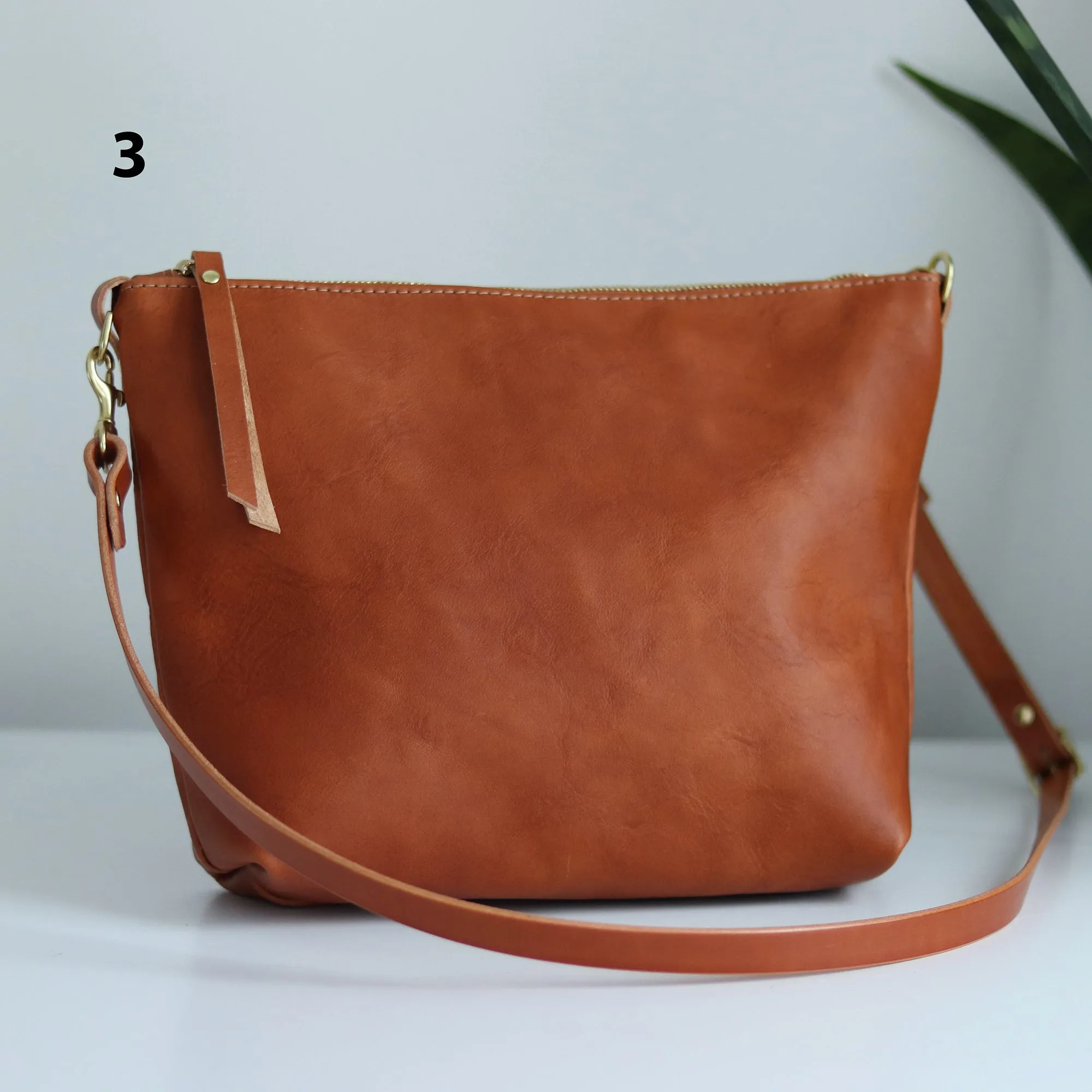 Seconds Sale - Crossbody Bag with Monogram - Saddle Brown