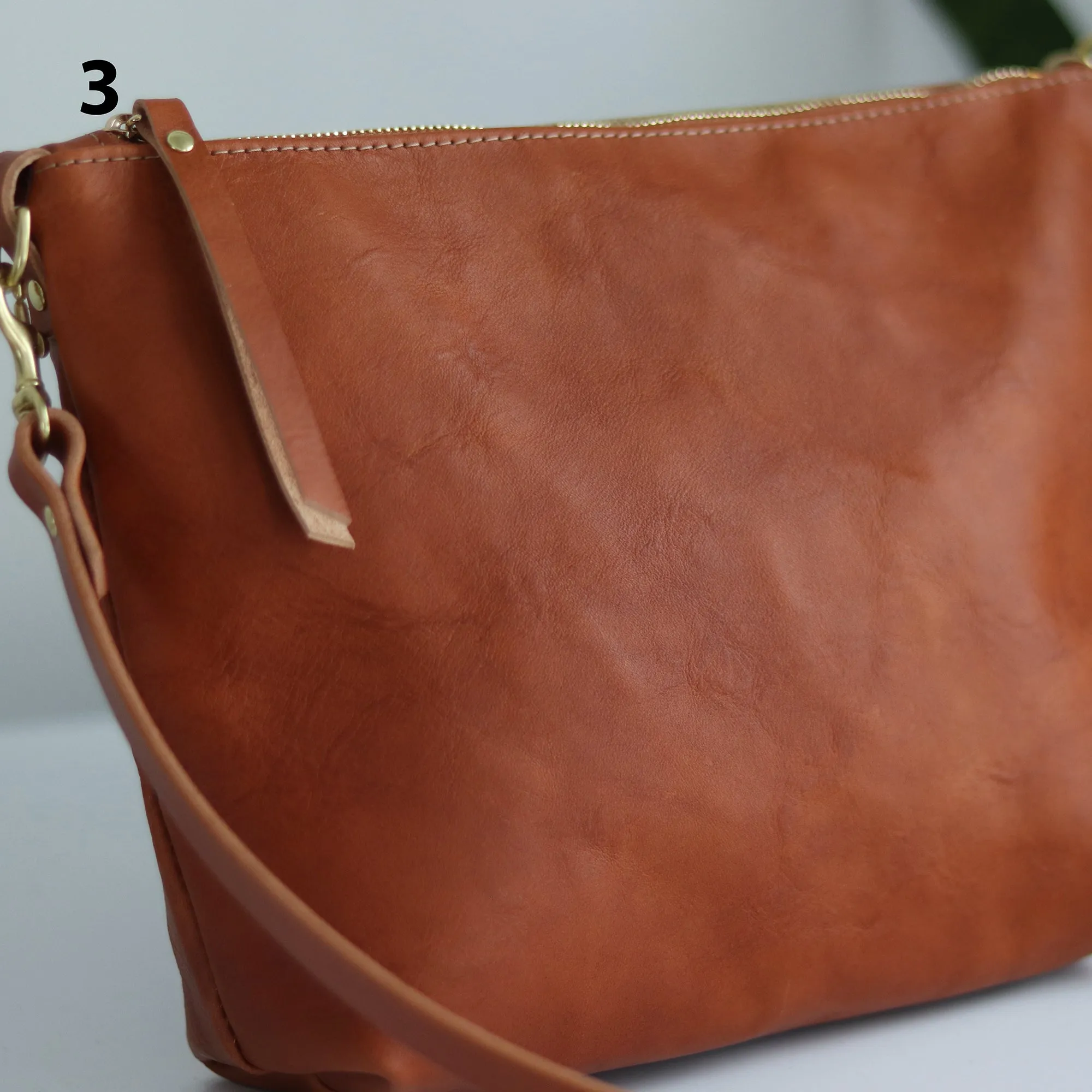 Seconds Sale - Crossbody Bag with Monogram - Saddle Brown