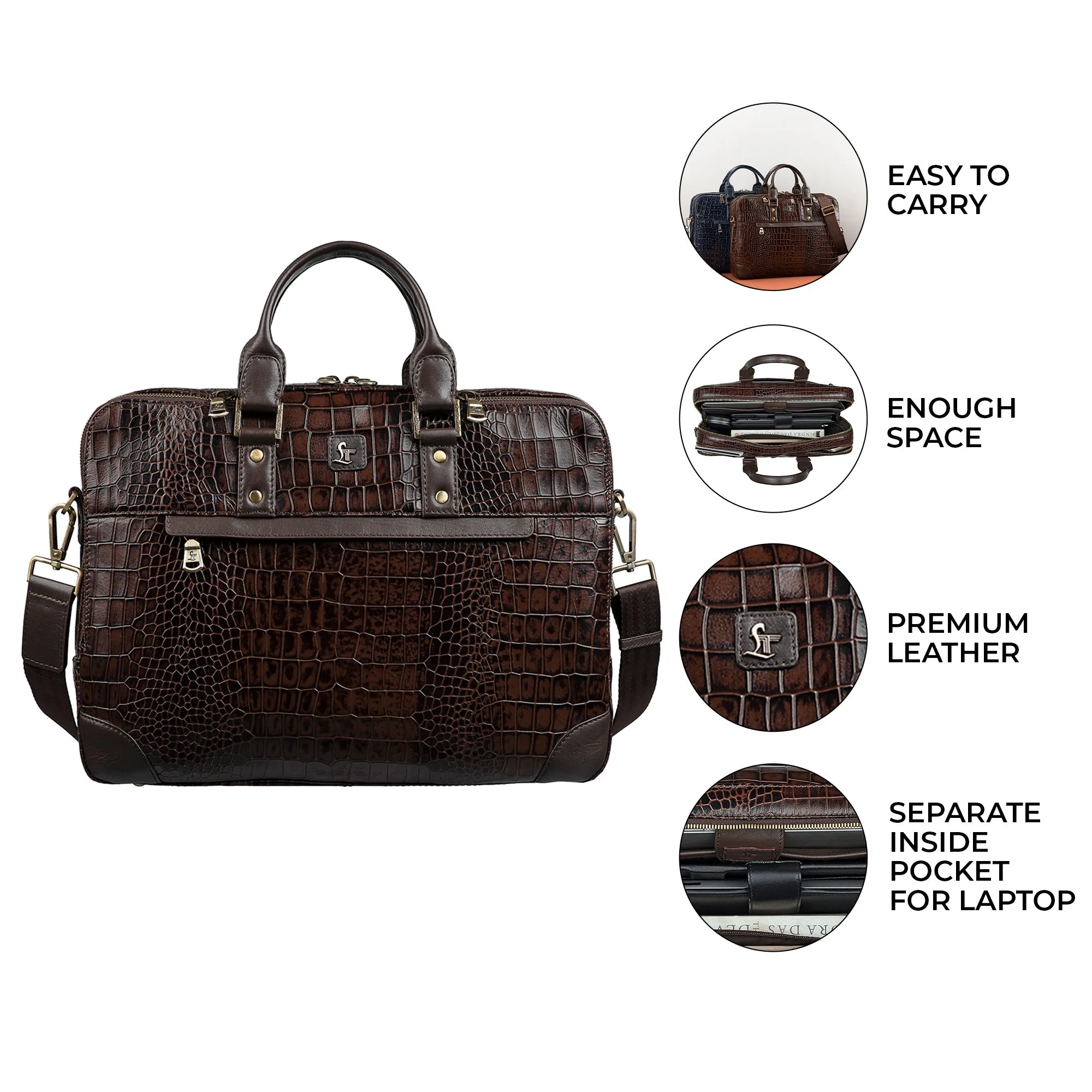 Signature Folio Bag III | Leather Laptop Bag | Office Bag for Men | Color: Brown