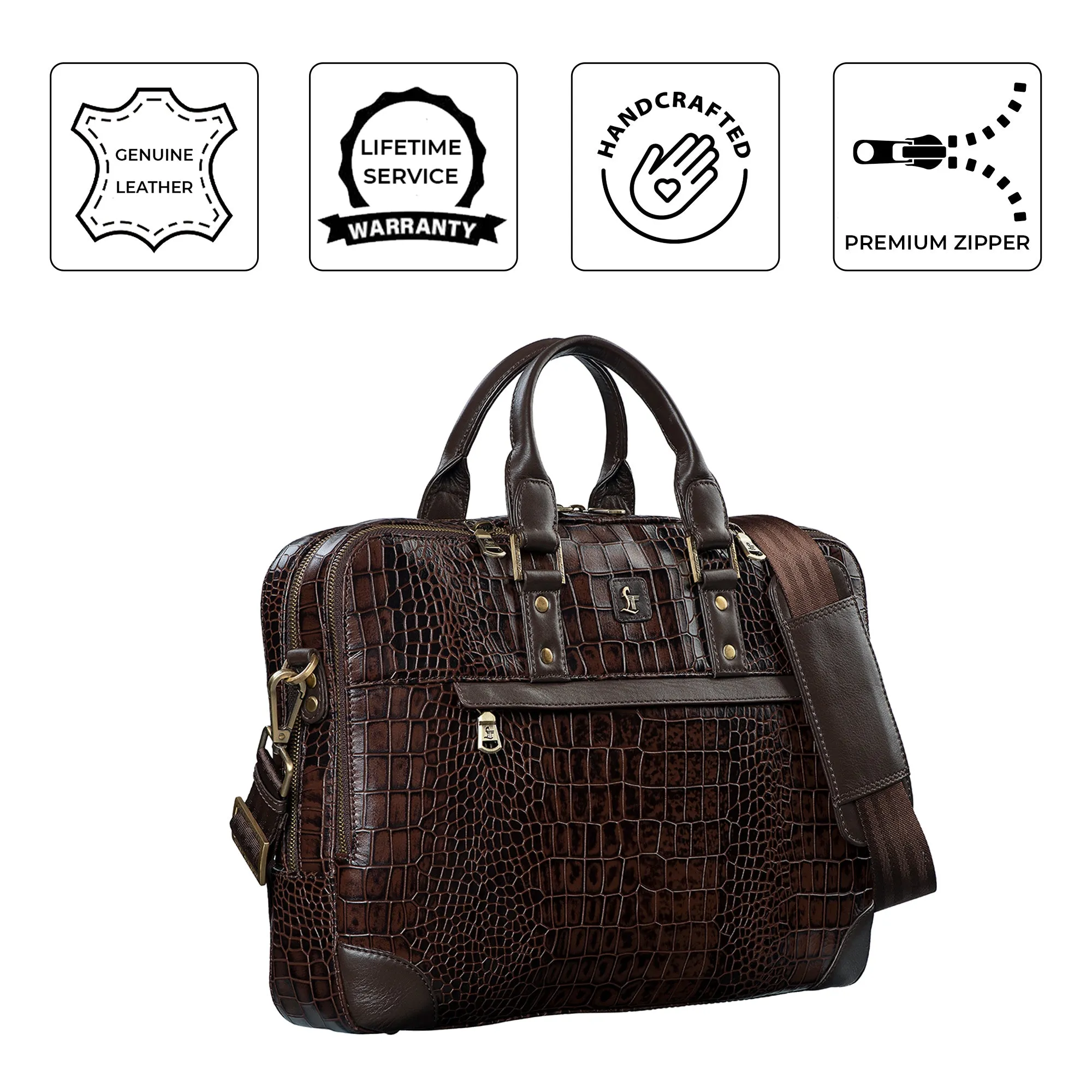 Signature Folio Bag III | Leather Laptop Bag | Office Bag for Men | Color: Brown