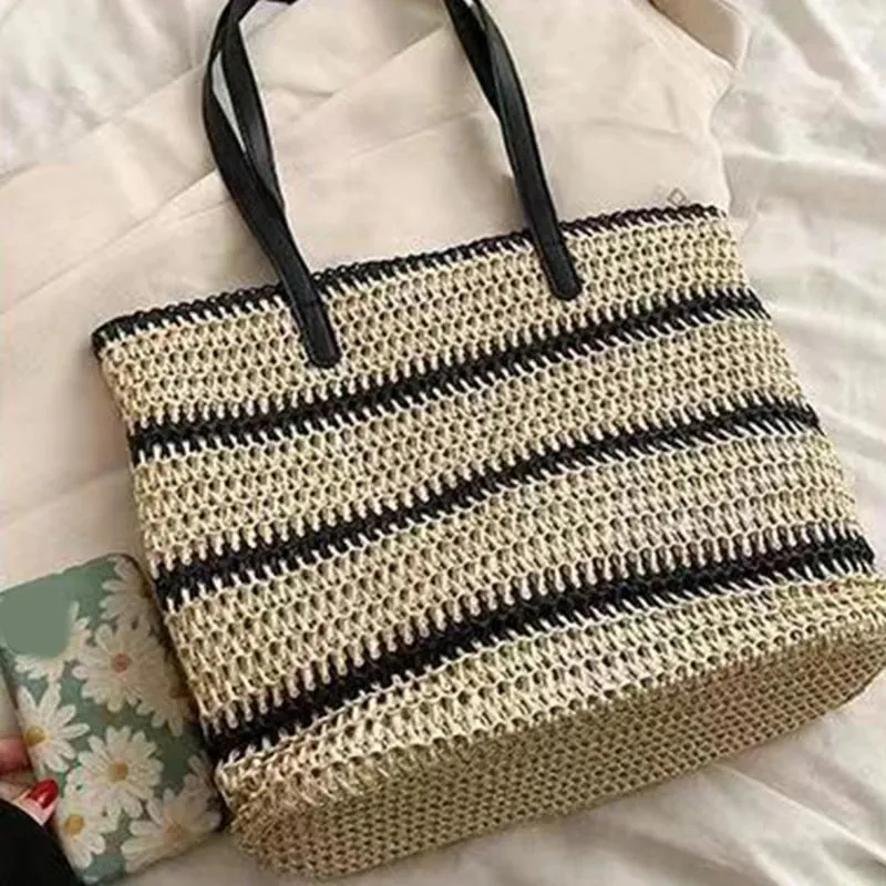 Stripped Summer Straw Shoulder Bag