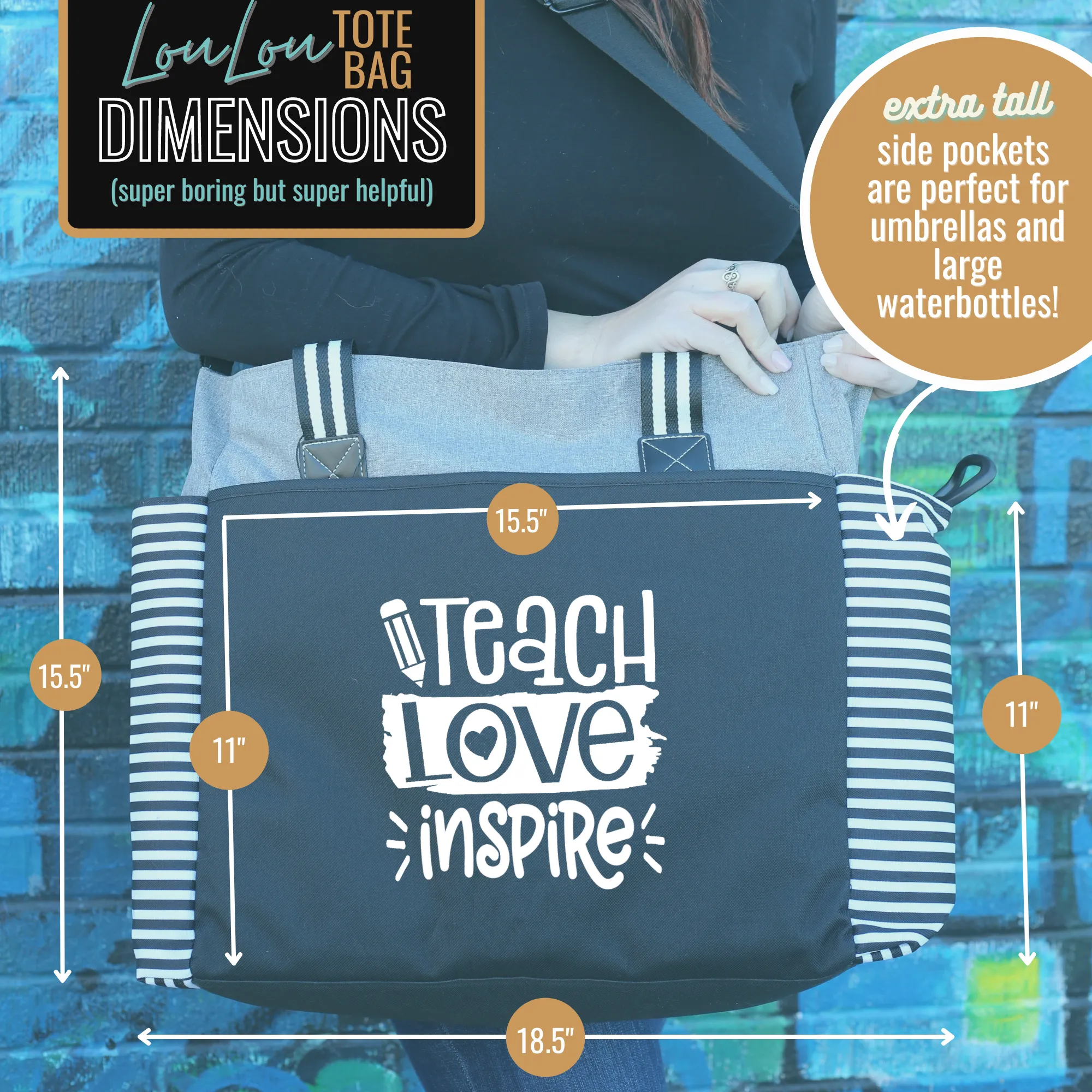 Teach Love  Inspire LouLou Gray Tote Bag for Teachers