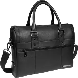 The Gotham 18" Pebble Grain Genuine Leather Briefcase - Black