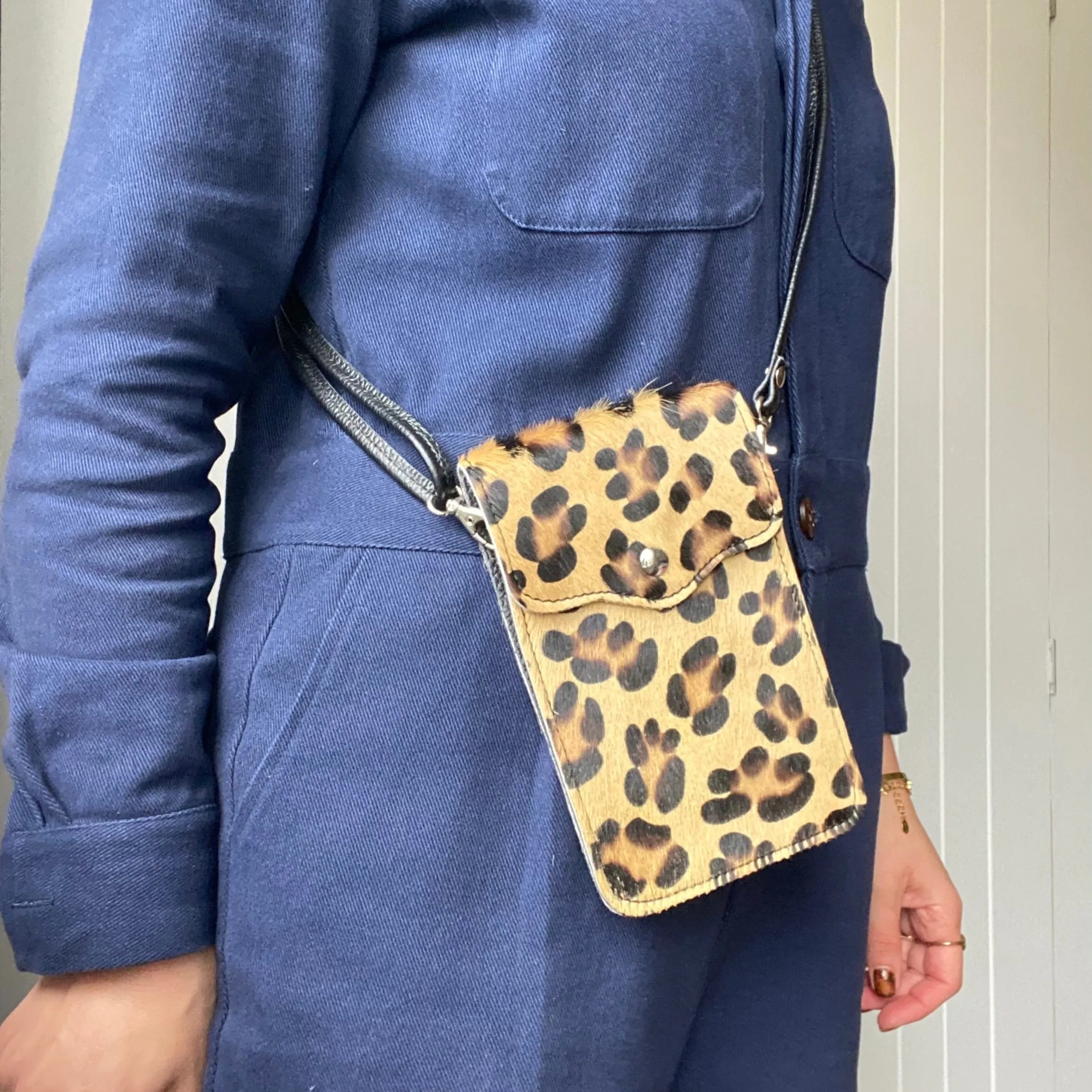 The Leather Cross Body Mobile Phone Bag (Animal print)