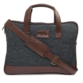 Vegan and Tweed Laptop Messenger Bag - Tanned Grey