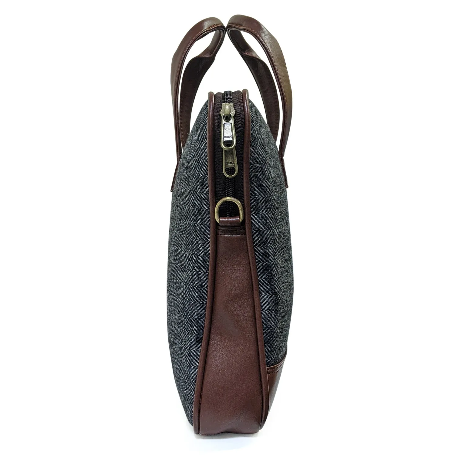 Vegan and Tweed Laptop Messenger Bag - Tanned Grey