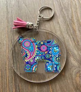 Vibrant Paisley Cow Clear Circle Keychain