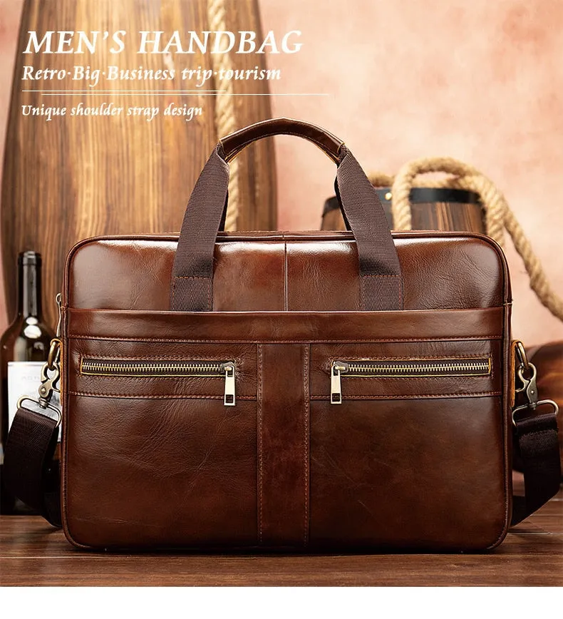 West Louis™ High Quality Luxury Business Leather Briefcase