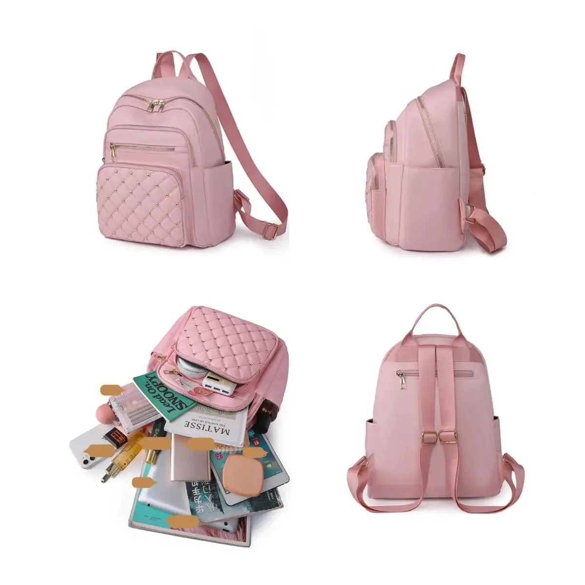 Women High Quality Nylon Backpacks Black, Pink, Brown ,White ,Beige