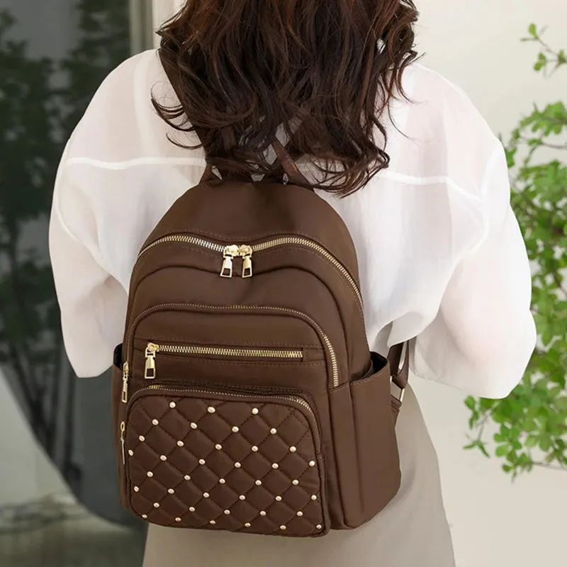 Women High Quality Nylon Backpacks Black, Pink, Brown ,White ,Beige