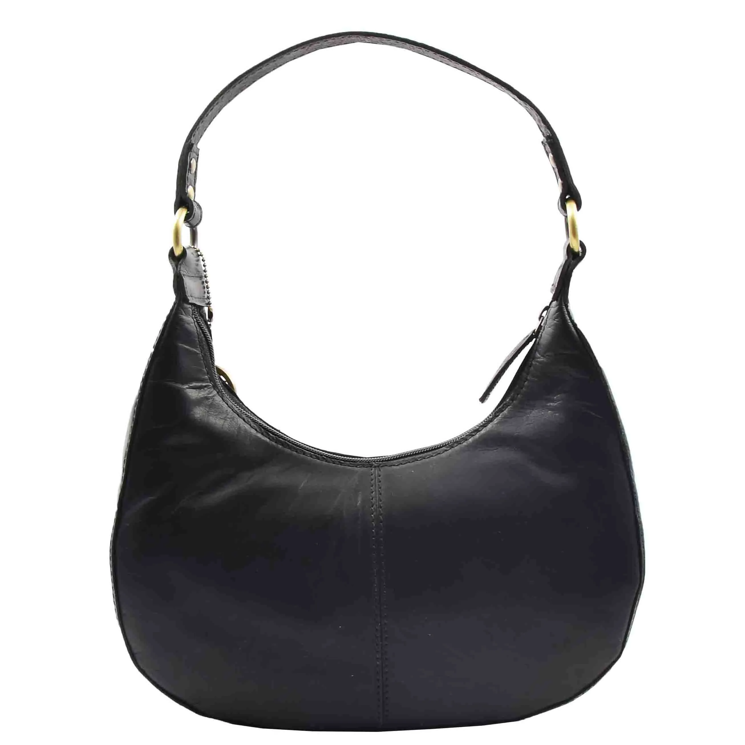 Womens Classic Leather Shoulder Hobo Bag Bruges Black