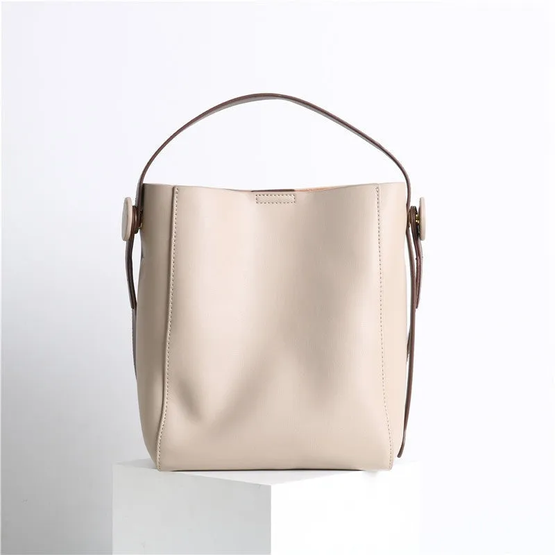 Womens Smooth Leather Bucket Tote Bag