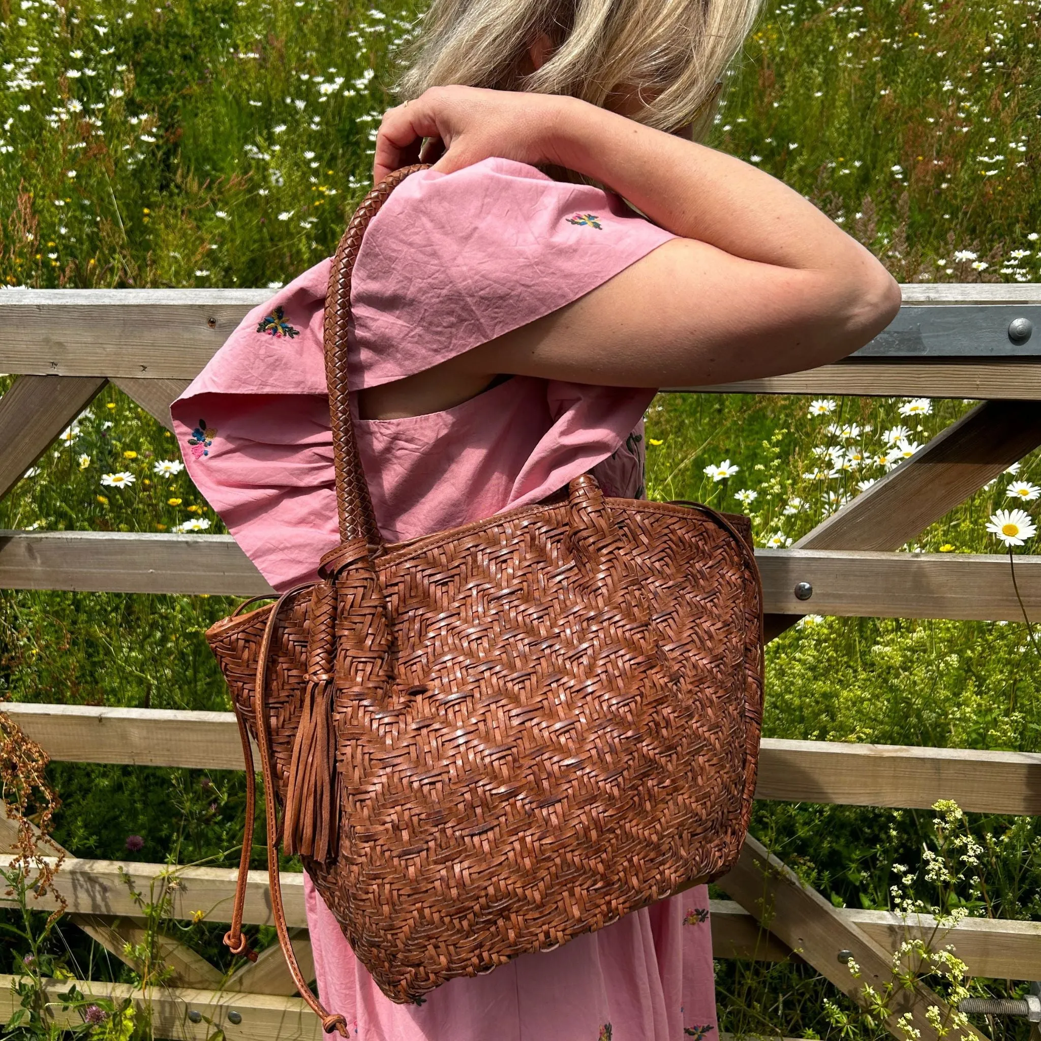 Woven Leather Shoulder Bag